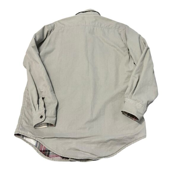 Vintage LL Bean Plaid Flannel Lined Tan Hurricane Shirt Small Canvas Button Up - Picture 3 of 7